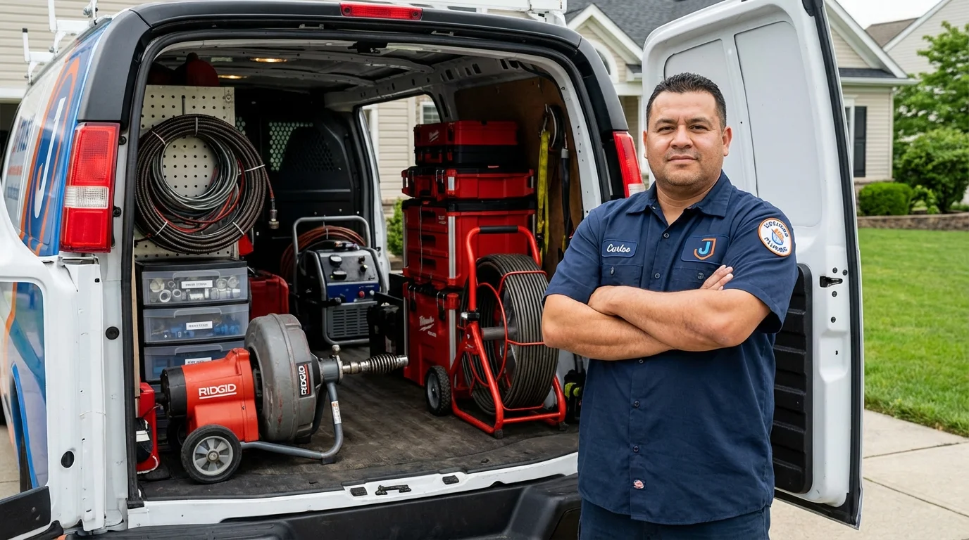 Professional drain cleaning equipment and Johns Plumbing LLC plumber in Hiawatha