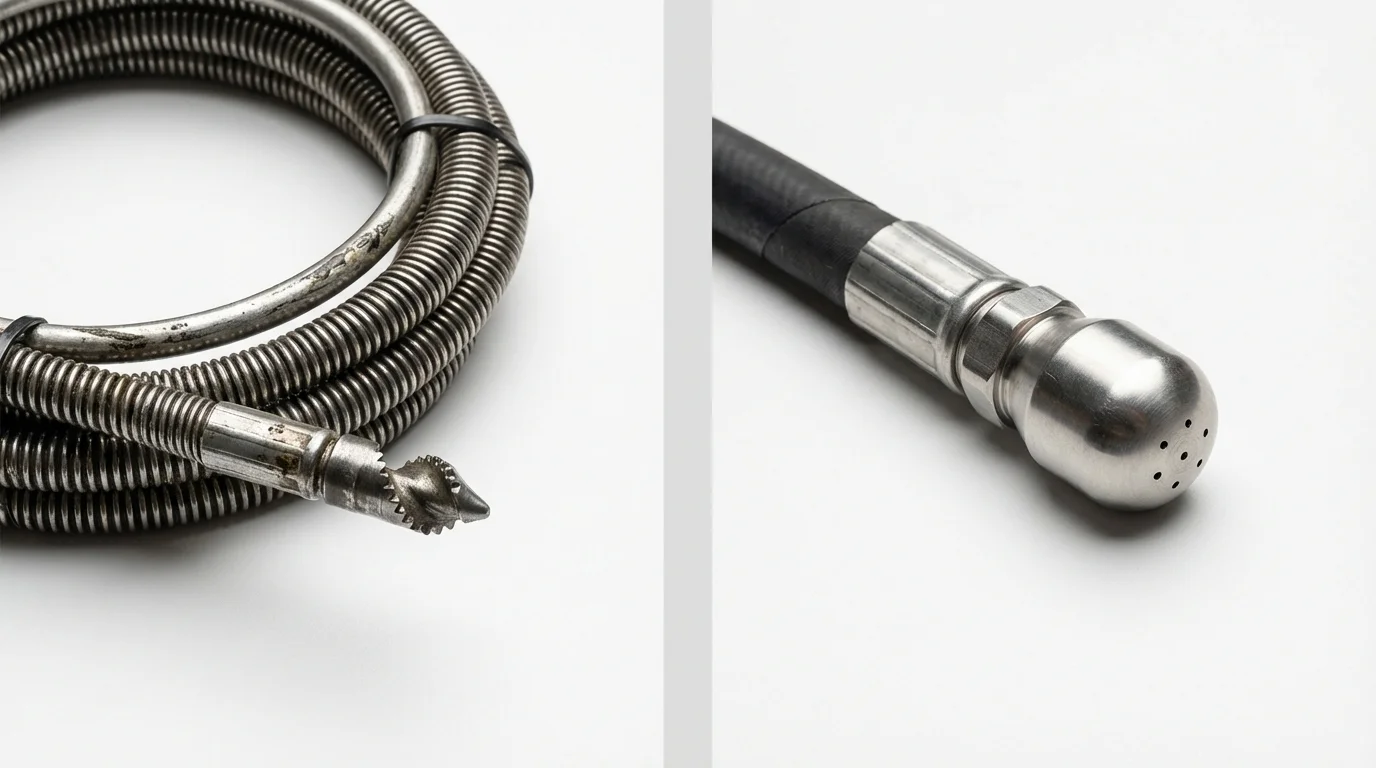 Drain snake cable and hydro jetting nozzle used for drain cleaning in Hiawatha, KS