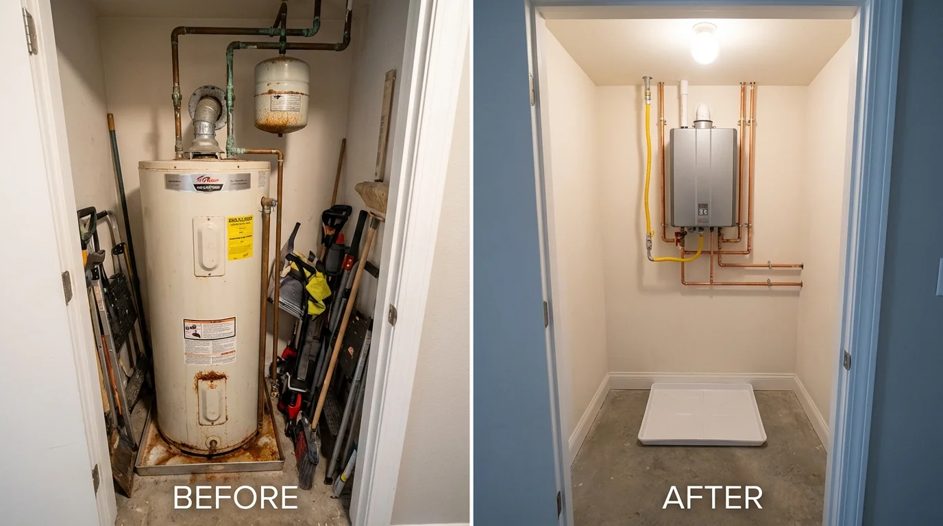 Tank water heater versus wall-mounted tankless unit comparison for Hiawatha, KS homeowners